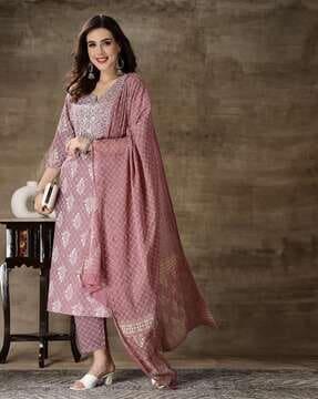 floral print straight kurta set