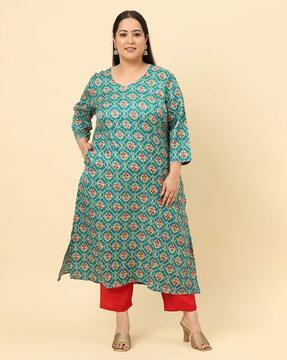 floral print straight kurta set