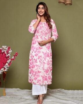 floral print straight kurta set