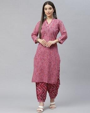 floral print straight kurta set