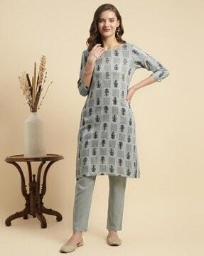 floral print straight kurta set