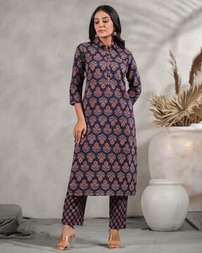 floral print straight kurta set