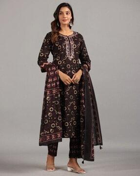 floral print straight kurta set