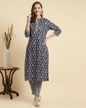 floral print straight kurta set