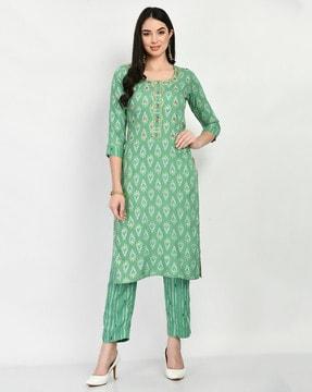 floral print straight kurta set