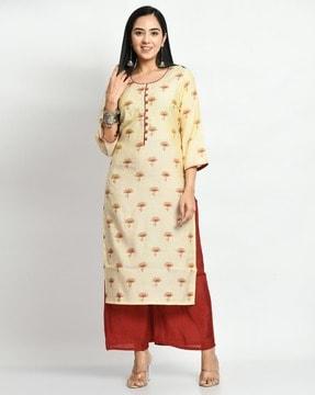 floral print straight kurta set