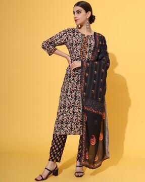 floral print straight kurta set