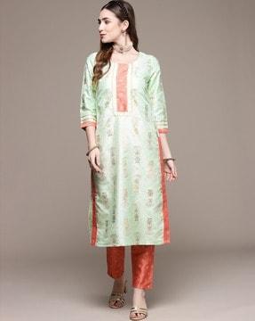 floral print straight kurta set