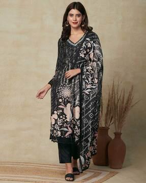 floral print straight kurta set