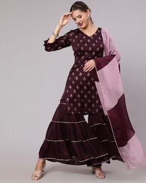 floral print straight kurta set