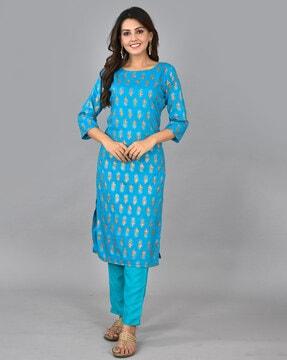 floral print straight kurta set