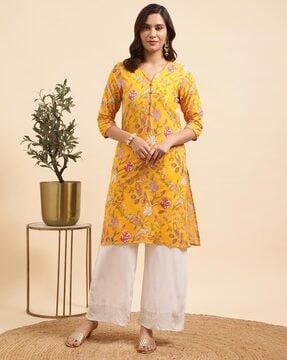 floral print straight kurta set