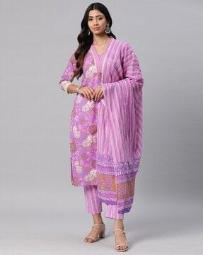 floral print straight kurta set