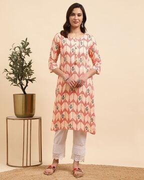 floral print straight kurta set