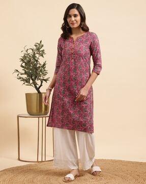 floral print straight kurta set