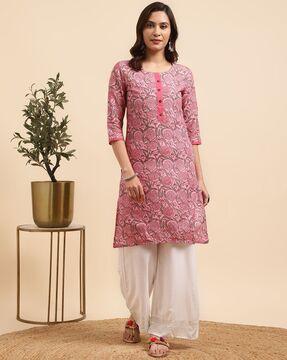 floral print straight kurta set