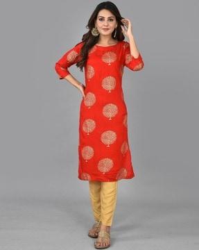 floral print straight kurta set