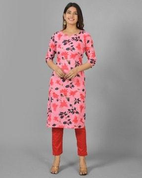 floral print straight kurta set