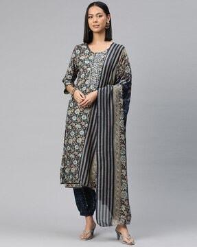 floral print straight kurta set