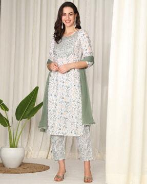 floral print straight kurta set