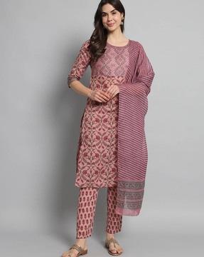 floral print straight kurta set