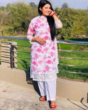 floral print straight kurta set