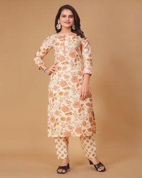 floral print straight kurta set