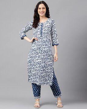 floral print straight kurta set