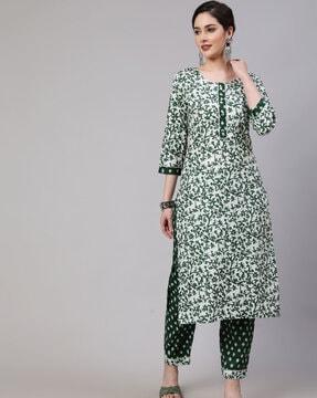 floral print straight kurta set