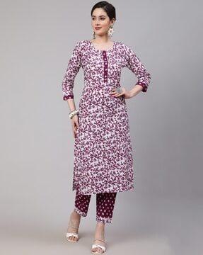 floral print straight kurta set