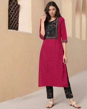 floral print straight kurta set