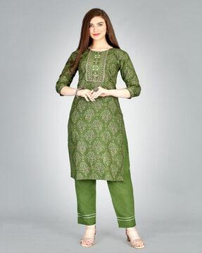 floral print straight kurta set