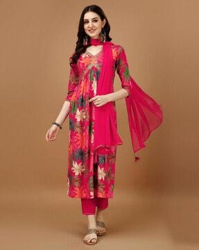 floral print straight kurta set