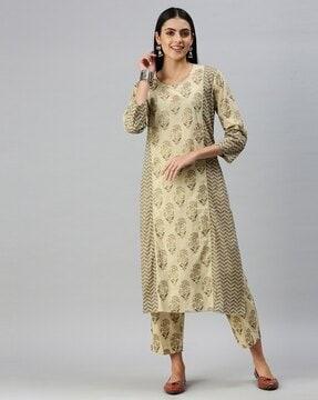 floral print straight kurta set