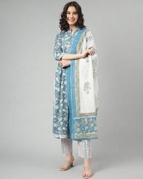 floral print straight kurta set