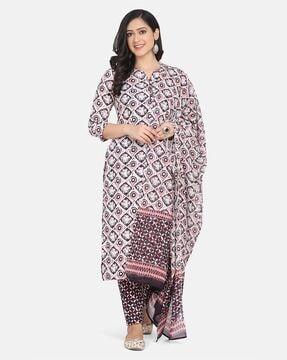 floral print straight kurta set