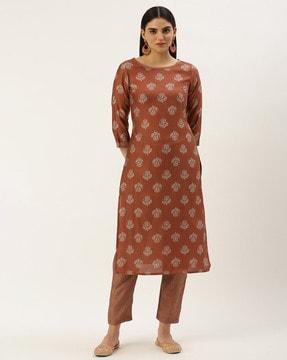 floral print straight kurta set