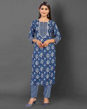 floral print straight kurta set