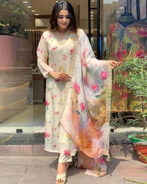 floral print straight kurta set