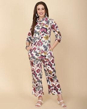 floral print straight kurta set