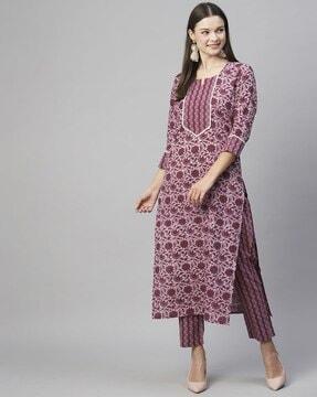 floral print straight kurta set