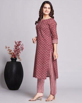 floral print straight kurta set