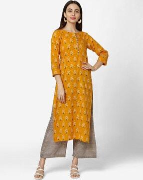 floral print straight kurta set