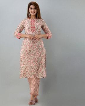 floral print straight kurta set