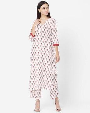 floral print straight kurta set