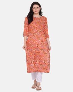 floral print straight kurta set