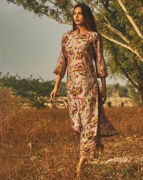 floral print straight kurta set