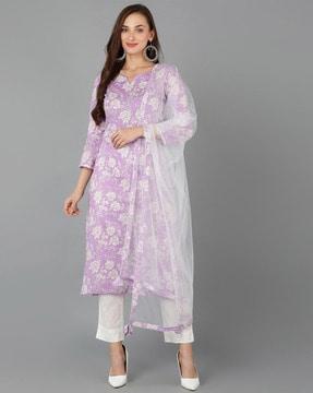 floral print straight kurta set