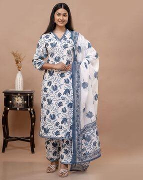 floral print straight kurta set