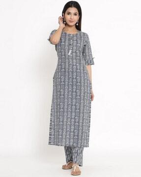 floral print straight kurta set